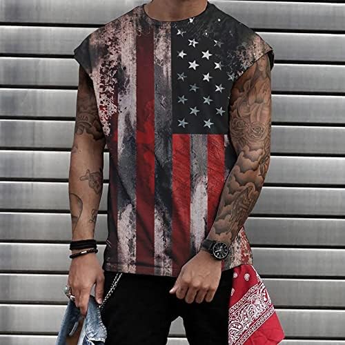 BMISEGM Summer Mens T חולצות גופיות מזדמנים לגברים דגל אמריקאי הדפסים דגל שאמריקה ללא שרוולים פטריוטיים