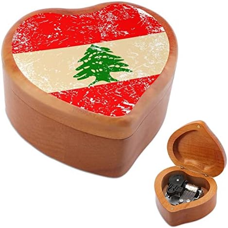 דגל רטרו לבנוני קופסת מוסיקה מעץ קופסאות צורת לב קופסאות מוזיקליות קופסאות עץ וינטג 'למתנה