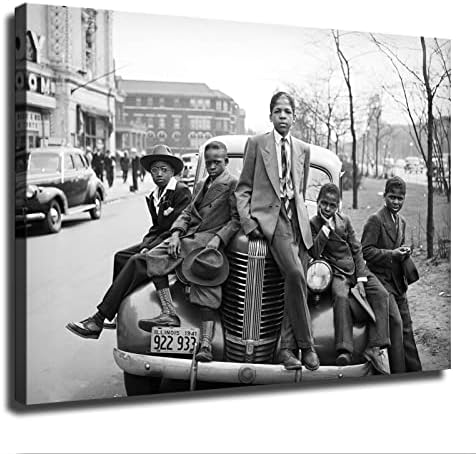 תמונה אפריקאית אמריקאית, שלושה בנים ברכב, בוקר חג הפסחא, דרום סייד שיקגו, 1941, אמנות שחורה, צלם ראסל לי,