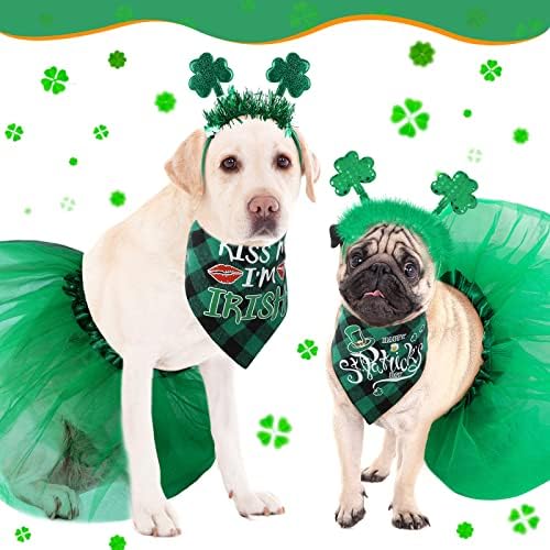 6 חלקים סט פטריק של יום פטריק כלבים סט תלבושות כוללים 2 חתיכות ירוק שמרוק כלב סרט 2 חתיכות משובצות סנט פטריק