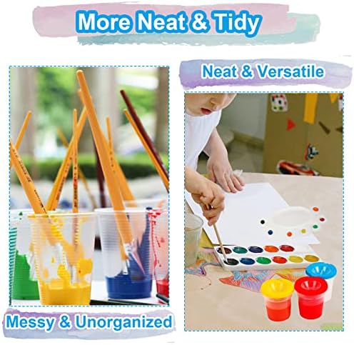 כוסות צבע ומברשות לילדים, ציוד צבע 34 יחידות כוללים כוסות צבע עם מכסה פלטת פלטת מגש רב גדלים מברשות עט צבע, ערכת