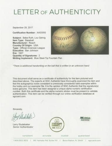 בייב מדהים רות ולו גריג 1927 חתמו על ליגה אמריקאית בייסבול PSA DNA COA - כדורי בייסבול חתימה