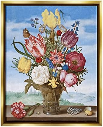 סטופל תעשיות זר פרחים על קצה קלאסי אמברוסיוס בושארט ציור צף ממוסגר קיר אמנות, עיצוב על ידי אחד1000ציורים