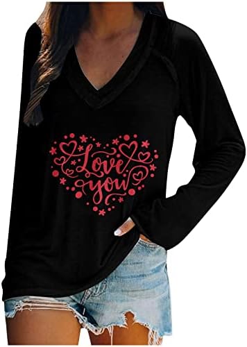 נשים חג האהבה חיצוני חולצה ייחודי לב מודפס סוודר חולצות אופנה רופף מזדמן עם צווארון חולצות סוודר