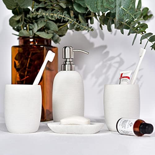 סט אביזרי אמבטיה קרמיקה לבנה של ליליאנג, 4 יח ', מתקן סבון, כוסות, צלחת סבון, עיצוב אמבטיה פרימיום