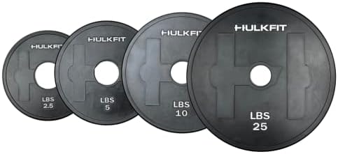 צלחות משקל פלדה מצופות גומי של Hulkfit מוגדרות לסרגל משקולת עומס - שחור
