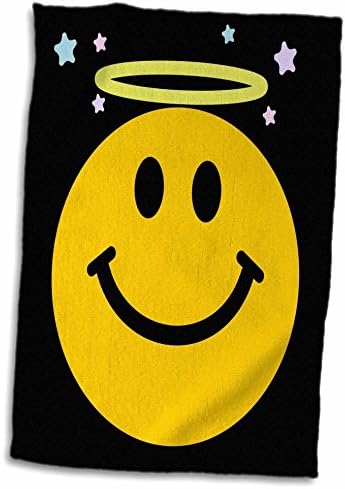 3ד רוז סמיילי על סמיילי צהוב מלאכי שחור עם חיוך הילה יד טובה תמימה/מגבת ספורט, 15 על 22