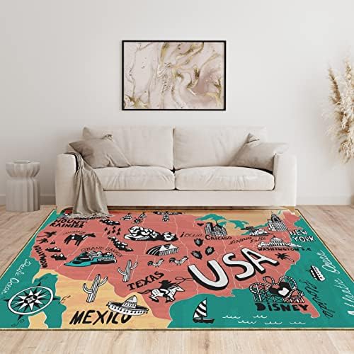 שטיחי שטח מפת ארצות הברית עם קריקטורה לילדים חדרי שינה וחדר משחקים, למידה חינוכית &מגבר; מחצלת שטיח אזור