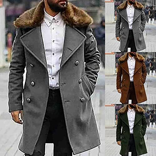 תעלת חורף של גברים חורפית מעיל מעיל פו פרווה צווארון עליון מעיל חזה כפול מעיל אפונה ארוך