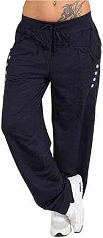 מכנסי נשים Hot6SL נשים מזדמנים, אימון מזדמן של נשים מכנסי רגל רחבים עם כיסים כפתור חותלות מכנסי