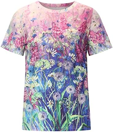 נשים צווארון עגול חולצות בראנץ ' חולצה טיז קצר שרוול שיפוע פרח גרפי קיץ סתיו חולצות 2023 בגדים