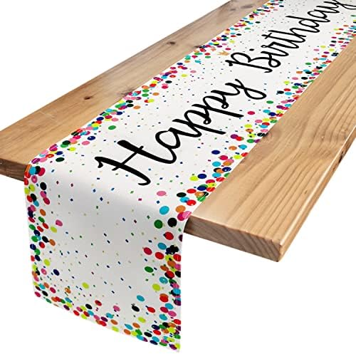 יום הולדת שמח שולחן רץ לבן שולחן דקור לחגוג מסיבת יום הולדת שולחן רץ 108 סנטימטרים, לבן