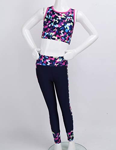 Haitryli 2 pcs ילדים בנות דיגיטליות מודפסות תלבושת ספורט ספורט רוכב גב יבול עליון ומכנסים לחדר כושר לריקוד