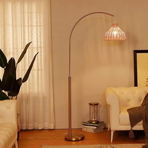 מנורת קשת של ברייטק לארק לחדרי מגורים ומשרדים, מנורת רצפה עם גוון נצרים תלוי ייחודי, מנורה