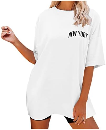 נשים חולצות גדול גרפי מצחיק מכתב מודפס טוניקת חולצות מקרית קצר שרוול זרוק כתף חולצה רופף טי