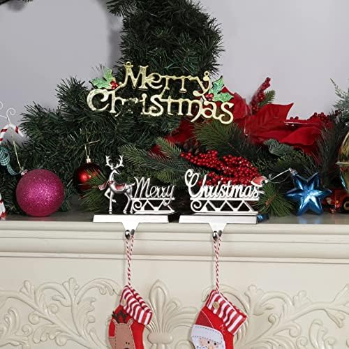 מחזיקי גרב לחג המולד למעטפת סט של 2 ， מחזיקי גרבי חג המולד של איילים לאח צבי חג מולד שמח ווים מנטל קולב לקליפ