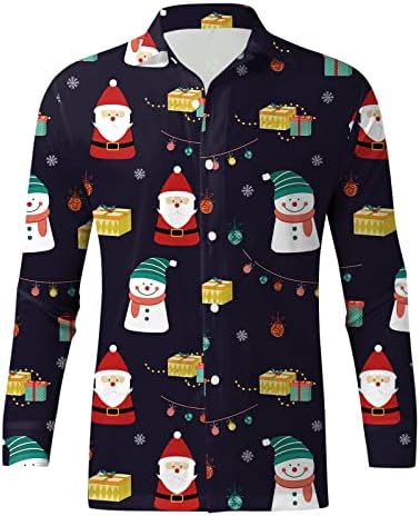 חולצות חג מולד של ווקאצ'י הוואי לגברים שרוול ארוך כפתור מזדמן של צבי סנטה צבי מודפסות חולצות חג