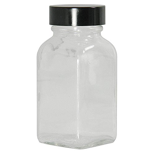 QORPAK GLC-01305 בקבוק טבליות מרובע זכוכית ברורה עם 33-400 עיסת פנולית שחורה/כובע מרופד ויניל, קיבולת