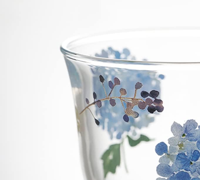 כוס זכוכית דפוס פרחים עם כוס קפה הידראנגאה כחולה תה שתיית ספל כוסות ספל מתנה לנשים בנות אשה