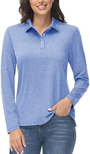 חולצות פולו לנשים של Magcomsen שרוול ארוך UPF 50+ הגנת שמש חולצות גולף מהירות אימון אתלטי יבש חולצה