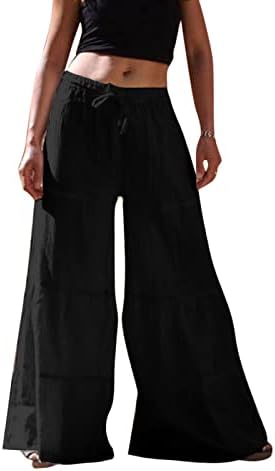 WOCACHI נשים כותנה פשתן יוגה מכנסי טרנינג מכנסי טרקלין רגל רחבים פיג'מה מכנסיים זורמים אימון זורמים