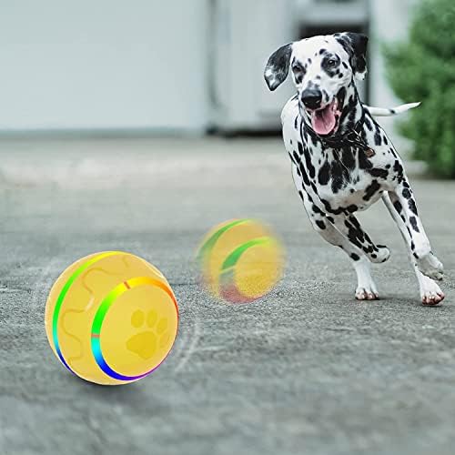 Kirisima כדורי כלבים אינטראקטיביים צעצועים פעילים כדור גלגול לכלבים, כדור כלב שלט רחוק usb צהוב נטען