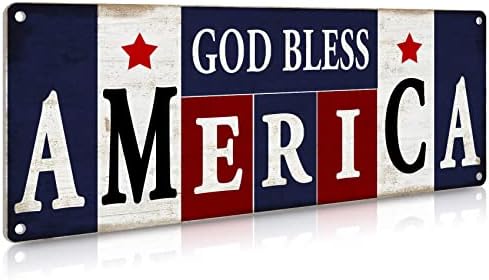 אלוהים יברך את אמריקה שלטי פח מתכת וינטג 'מערת אדם בר וול דקור ארה' ב דגל אמריקאי מתנה פטריוטית,