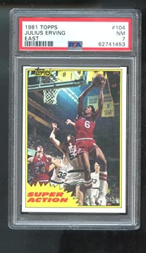 1981-82 Topps 104 יוליוס ארווינג דר ג'יי פסא 7 כרטיס כדורסל מדורגת NBA סופר אקשן SA מזרח פילדלפיה