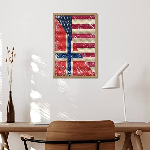 דגל רטרו אמריקאי ונורבגיה ערכות ציור יהלומים בהתאמה אישית למבוגרים עגולים מקדחה מלאה 5D DIY לפי מספר