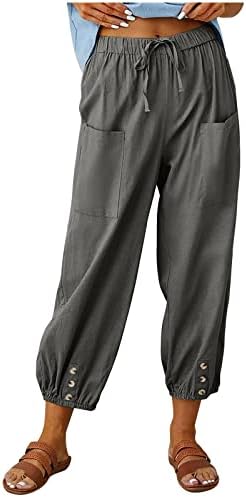 מכנסי פשתן של MXGYNXP מכנסי פשתן קיץ מזדמן רופף רופף מכנסי מותניים גבוהים קפרי יוגה מכנסי טרנינג