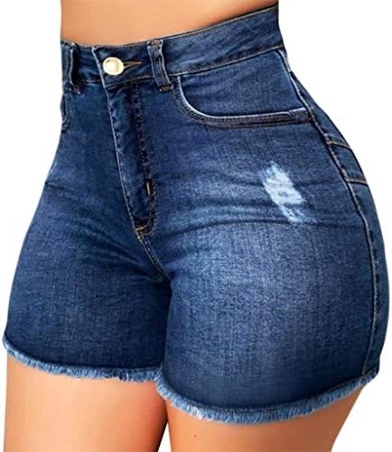 מכנסי מכנסי ג'ינס לתחרה לנשים קיץ, מכנסי ג'ינס רזים קרעו מכנסיים קצרים במצוקה עם כיסים