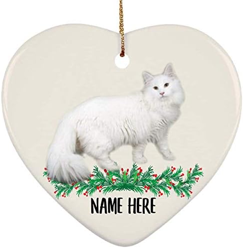 שם מותאם אישית מצחיק יער נורווגי חתול לבן מתנה לבנה מתנות טקסט בהתאמה אישית 2023 קישוטי עץ חג המולד קרמיקה