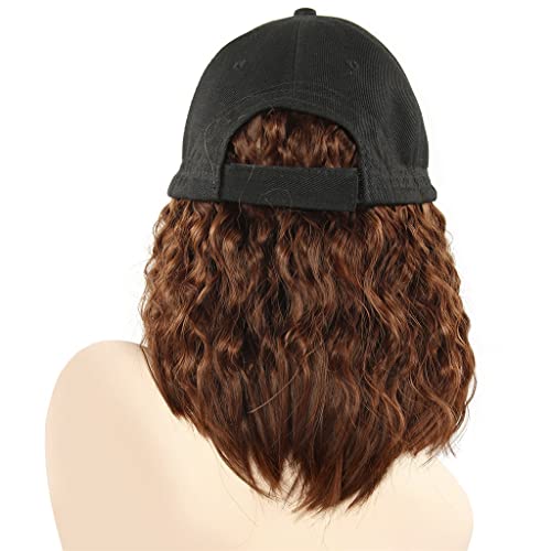 לא סינטטי קצר גלי בוב כובע כובע פאה עבור נשים כהה חום גבוהה טמפרטורת סיבי מים