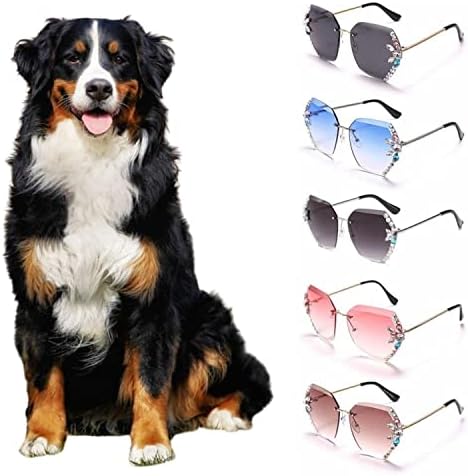 משקפי שמש של כלבים זן גדול - משקפי שמש לכלבים, משקפי שמש ריינסטון מבריקים הגנה על UV אטום רוח לבוש משקפיים