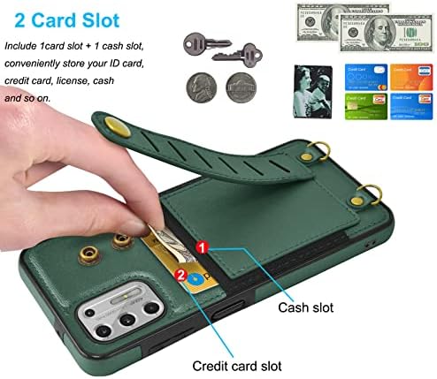 Hisdou תואם למוטו G Stylus 2021 4G ארנק טלפון ארנק, רצועת שורש כף היד עם שרוך עם מחזיק כרטיסי