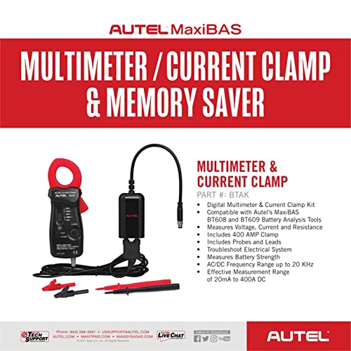 ערכת אביזר לבוחן סוללות Autel כוללת Multimeter דיגיטלי ותואם מהדק זרם תואם ל- Maxibas BT608/BT609 כלי ניתוח סוללות