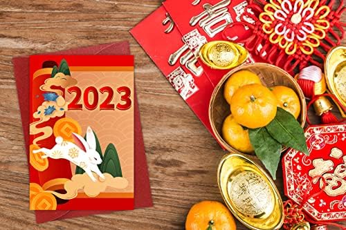 FLYAB מצחיק כרטיס ראש השנה הסיני 2023 שנה של כרטיסי הברכה של הארנב מתקפל כרטיס שנה טובה סינית מאושרת