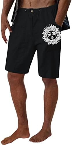 מכנסי פשתן כותנה של ZDDO לגברים קיץ חוף קיץ ברמודה מזדמנים גרפיקה קצרה משיכה רופפת כושר מכנסי