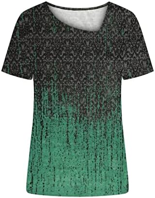 חולצות אומברה שרוול קצר לנשים בציר צוואר הטיה חמוד קיץ ללבוש יומיומי חולצות מודפסות בגזרה רופפת טי קמיזות