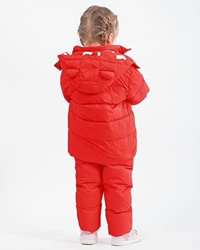 יאלט בנות בנות בנים שלג, בגדי חורף תינוקות פעוט ילדים חורפים מעיל מעיל עם ברדס חורף + מכנסי סקי סקי