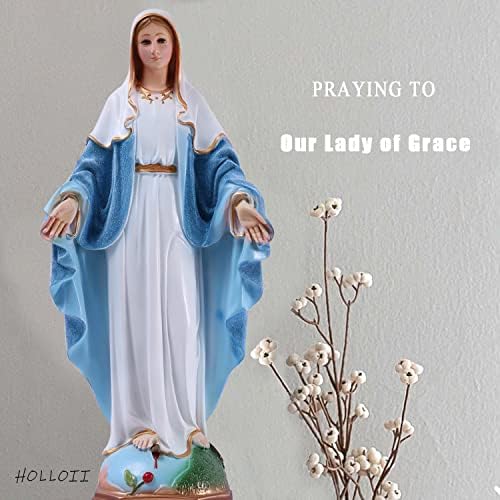 Holloii Blessing Virgin Mary פסל 19 אינץ 'עם שמלה כחולה נוצצת