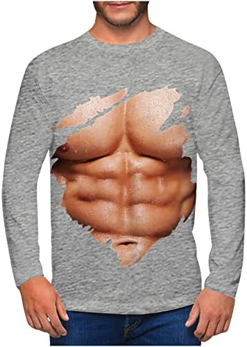 חולצה מזדמנת אופנתית לגברים תלת מימד הדפסת שרירים דיגיטליים עגול צוואר עגול שרוול ארוך חולצה חולצה מגניבה