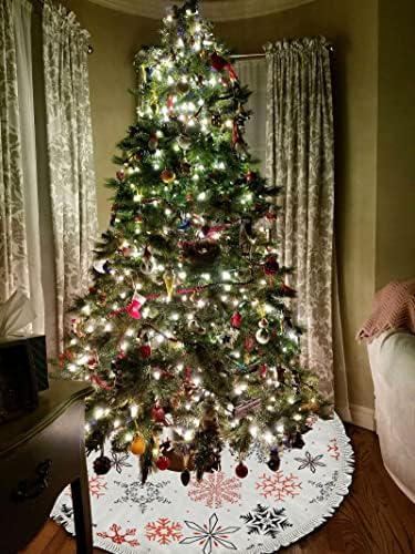 Vantaso 48 אינץ 'חצאית עץ גדולה קישוט לחג המולד עם גדילים, חג המולד אדום של שלג אדום, מחצלת עץ עץ למסיבת חג תפאורה