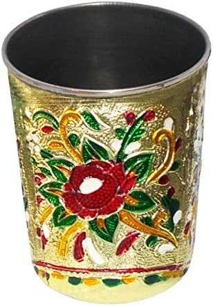 Sharvgun עיצוב עיצוב מלאכה נירוסטה 300 מל כוס זכוכית Meenakari Rajwadi כיסוי מתכת מחומצ