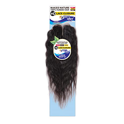 פאת עירום טבע שיער טבעי מארג רטוב גלי 2.25 * 4 סגירת תחרה רופפת עמוק 12 אינץ