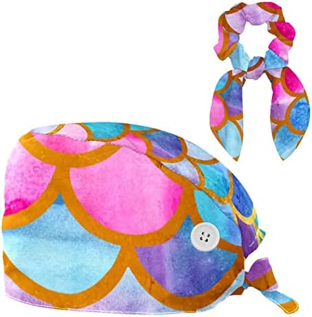 סולם בתולת ים סולם צבעוני ורוד כובע עבודה עם כפתורים כובע בופנט מתכוונן יוניסקס מכסה לשפשוף עם שיער קשת