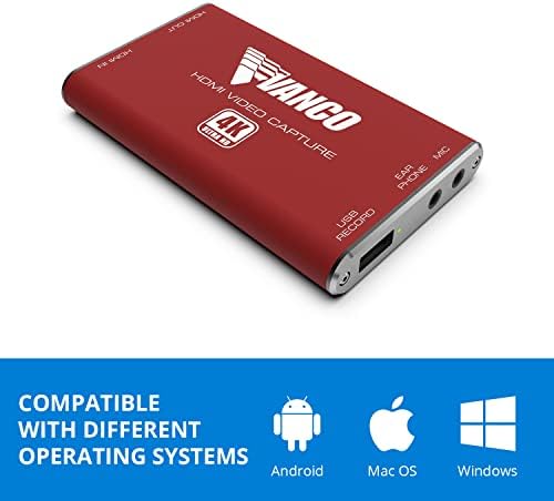 Vanco 4K HDMI ל- USB לכידת התקן עם קלט/פלט שמע - הכולל רזולוציה מקסימאלית עבור אותות מקור HDMI שנלכדו של עד