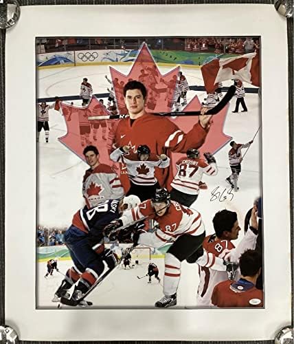 סידני קרוסבי חתום בד 25x29 קנדה פינגווינים פינגווינים הוקי אוטומטי JSA HOF - חתימה NHL Art