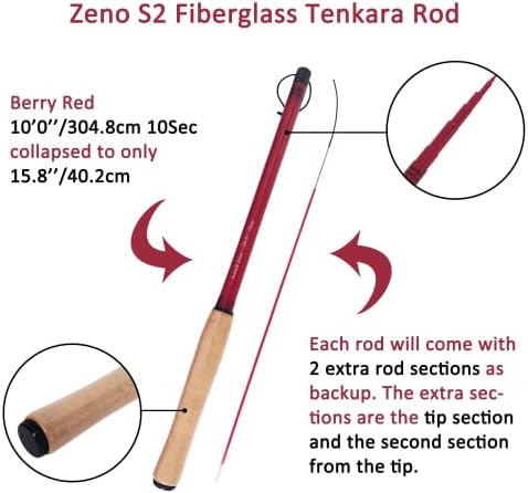 Aventik Zeno S2-Glass Tenkara מוט עם 2 קטעי מוט נוספים 10 שניות בגודל 9ft/10ft עמידות וכוח מעולים,