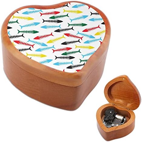 צבע עצם דגים קופסת מוסיקה מעץ צורה בלב קופסאות מוזיקליות קופסאות עץ וינטג 'למתנה